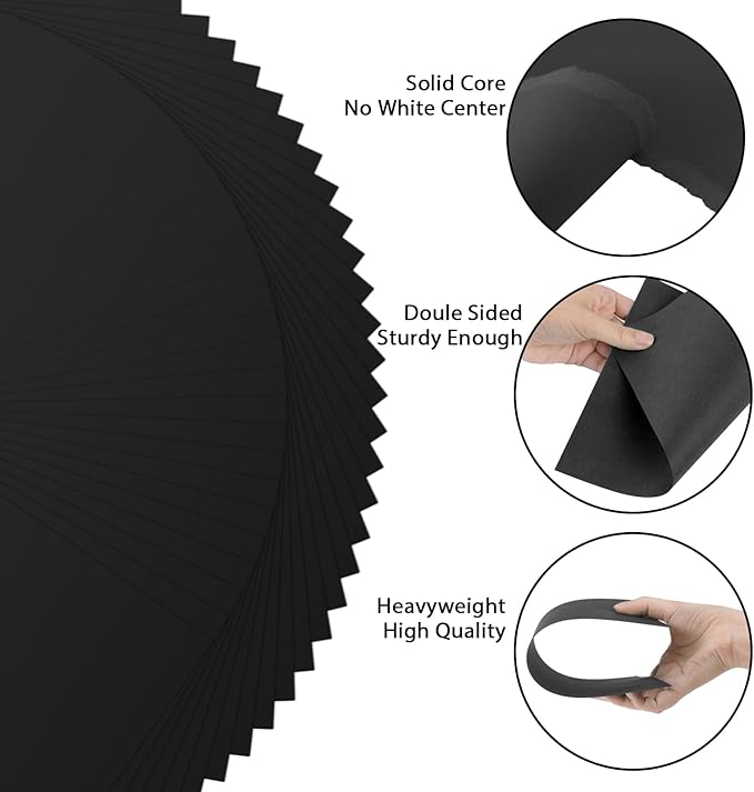 OcePor 50 Sheets Black Cardstock Paper, Colored Printer Paper 8.5 x 11, Card Stock Thick Construction for Craft,Scrapbook,Office Printing, Invitations, Certificates,92 lb/250gsm-DeskLoop Office