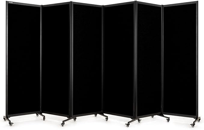 Upgrade Version Room Partition and Divider, Freestanding Rolling Dividers with Wheels,Office Privacy Screen Divider Wall,Classroom Felt Dividers,12'2"L* 6'7"H,6 Panel,Black-DeskLoop Office