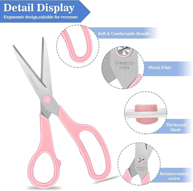 Scissors Set of 6-Pack, 8" Scissors All Purpose Comfort-Grip Handles, Sharp Scissor for Office Home School Craft Sewing Fabric Supplies, High/Middle School Student Teacher, Right/Left Hand-DeskLoop Office