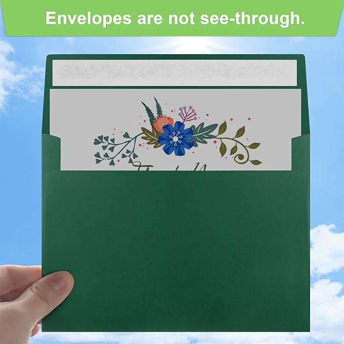 50 Pack 5x7 Envelopes - Self Seal for Invitations, Weddings, Photos & Greeting Cards (Dark Green)-DeskLoop Office