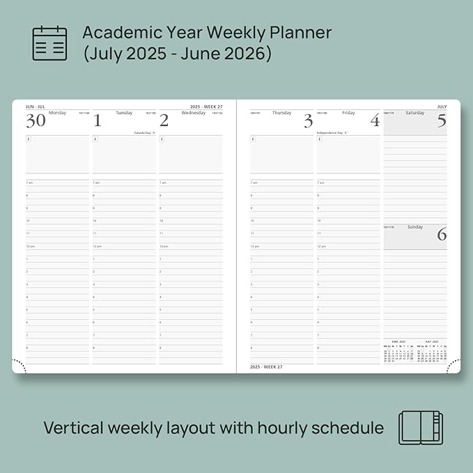 POPRUN Planner 2025-2026, (Large 8.5'' x 10.5'' Hard Cover) Academic Calendar (July 25-June 26) Daily Weekly and Monthly Appointment Book with Hourly Time Slots, Monthly Tabs, 100 GSM - Violet-DeskLoop Office