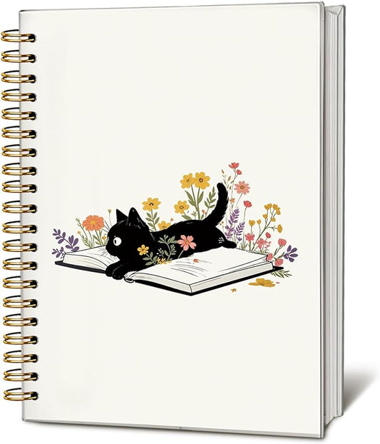 Cat Notebook Journal for Teen Girls, Black Cats Floral Book Spiral Notebook for School Supplies, Cute Notebooks for School Aesthetic, Cat Lover Gifts for Women Men & Girls 5.5x8.3 Inch-DeskLoop Office