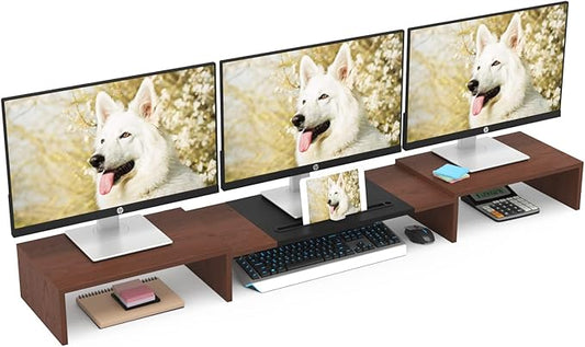 WESTREE Triple Monitor Stand Riser - Extra Long, Adjustable Length & Angle, 3 Shelf Desktop Storage for 1-3 Monitors-DeskLoop Office