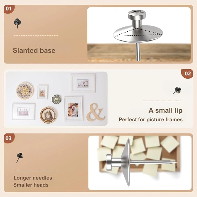 50pcs Silver Thumb Tacks for Wall Picture Hangers Heavy Duty Push pins for Wall Double Headed thumbtacks for Hanging Metal Wall Tacks Wall pins Nails Hooks (Silver)-DeskLoop Office