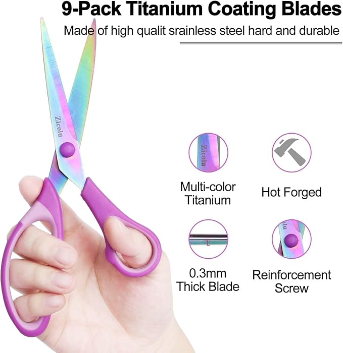 8.5" Scissors Bulk Set of 12-Pack, Sharp Scissors all Purpose Heavy Duty, Non-Stick and Titanium Coating Blade, Multipurpose Shears for Office Home School Sewing Fabric DIY Craft Supplies-DeskLoop Office