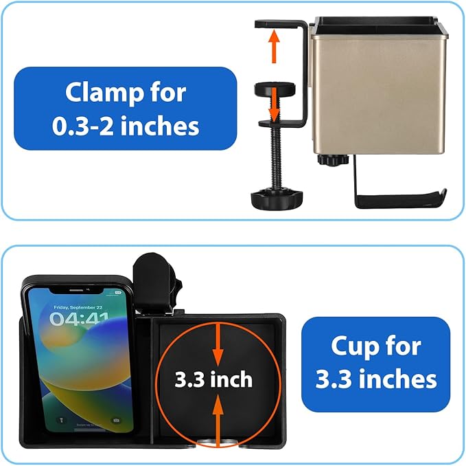 ROSLINE 3-in-1 Clip-on Desk Organizer - Pen, Headphone, and Cup Holder for Expanding Office and Gaming Space (Champagne)-DeskLoop Office