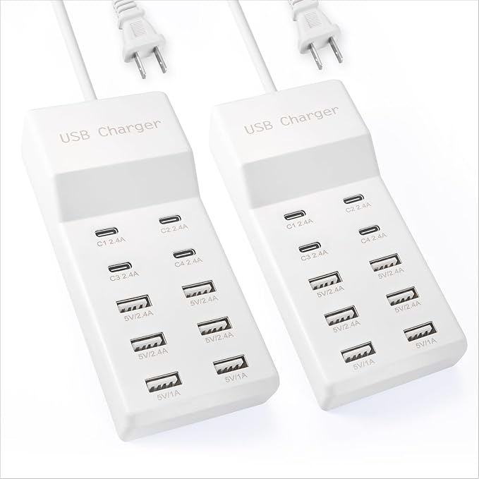 USB Charging Station, 10 Ports Family-Sized USB C Charger Block,USB Power Strip for Smart Phone Tablet Laptop Computer(2 Pcs)-DeskLoop Office