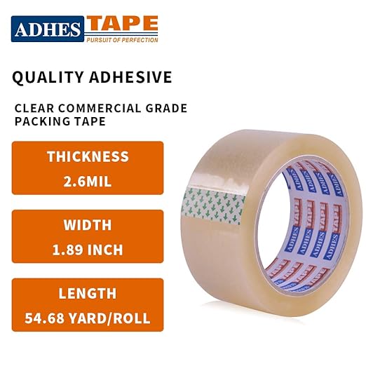 ADHES Shipping Tape Packaging Tape Packing Tape for Moving Boxes, 54.68yard Per Roll 1.88inch Width 2.6Mil Thickness-DeskLoop Office