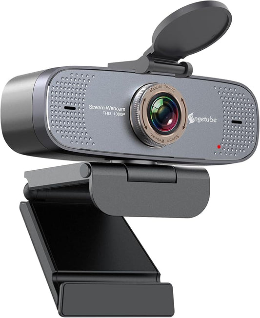 Angetube 1080P HD Webcam with Privacy Shutter Dual Noise-Cancelling Mic PC Camera Webcams, Wide 90° View, USB Plug & Play for Video Conferencing, Streaming, Zoom/Skype/YouTube for PC/Desktop/Laptop-DeskLoop Office