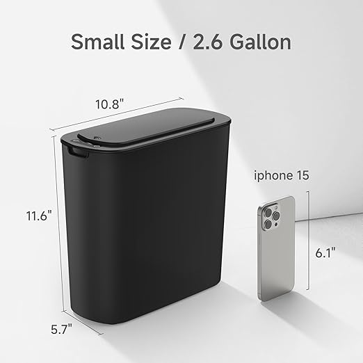 TIPGO Automatic Motion Sensor Bathroom Trash Can with Lid, 2.6 Gallon Touchless Trash Bin, Smart Garbage Can Plastic Slim Wastebasket for Bedroom, Office, Dorm (Black)-DeskLoop Office