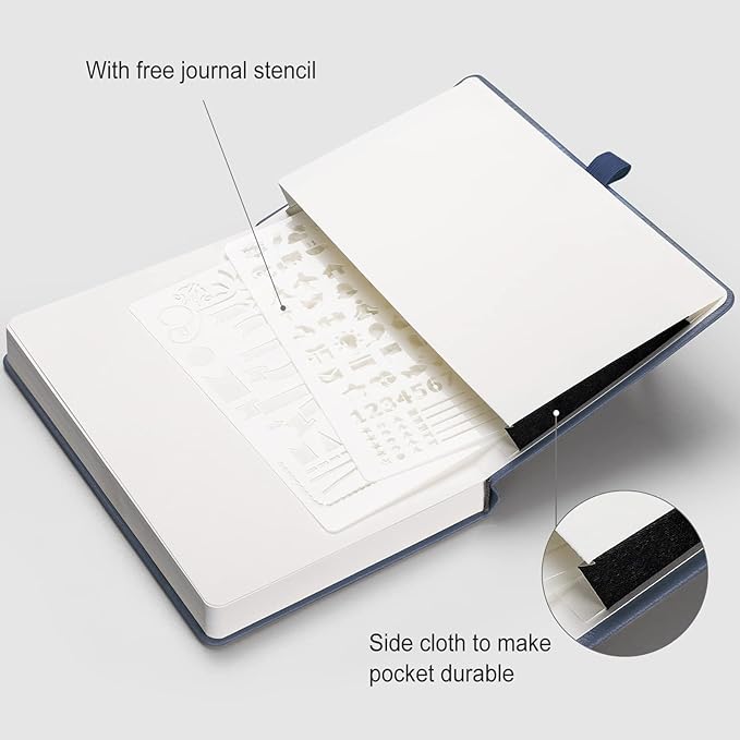 AHGXG Bullet Dotted Journal - 320 Numbered Pages Dot Grid Notebook A5 Thick Journal, 100gsm Thick Dotted Paper, Leather Hardcover,Inner Pocket, 5.75'' × 8.38'' - GrayBlue-DeskLoop Office