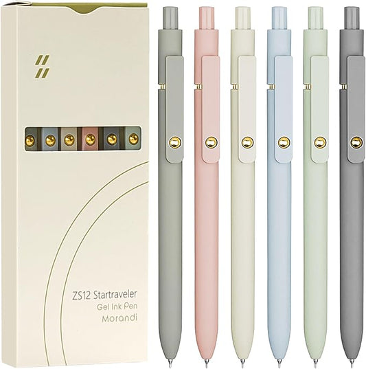 6 Pcs Gel Pens 0.5mm Quick Dry Black Ink Pens Fine Point Smooth Writing Pens, Cute Office and School Supplies Gifts for Women Teacher Students (6 Pcs Morandi Gold)-DeskLoop Office