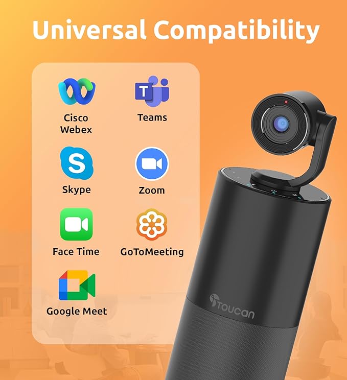 TOUCAN Video Conference Camera with 4 Noise-Cancelling Mics, Speaker, Adjutable Camera, 1080p Detachable USB Webcam Plug and Play Works with Zoom, Microsoft Teams and More, for PC/Mac/Laptop-DeskLoop Office