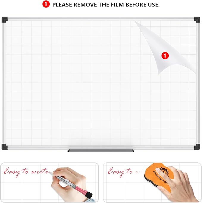 XBoard Magnetic Dry Erase Board with Lines 48 x 36 Inch, 4' x 3' Double Sided Hanging White Board Planner for Wall | Grid Lined White Board + Message Presentation Board-DeskLoop Office
