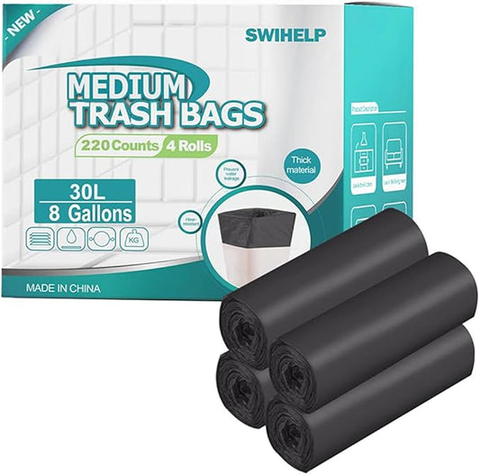SWIHELP Medium Garbage Bags 8 Gallon /30 Liter Trash Bags Wastebasket Bin Liners Plastic Trash Bags for Bathroom Bedroom Office Trash Can 220 Count-DeskLoop Office