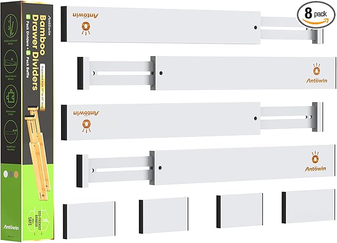 ANTOWIN Bamboo Drawer Dividers Organizers, Expandable Drawer Separators Splitter,17-22 inches Long Adjustable Spring-loaded Organizer for Large Utensil, Clothes, Tools Drawers (White)-DeskLoop Office