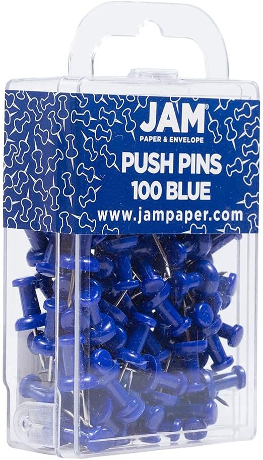 JAM PAPER Colorful Push Pins - Blue Pushpins - 100/Pack-DeskLoop Office
