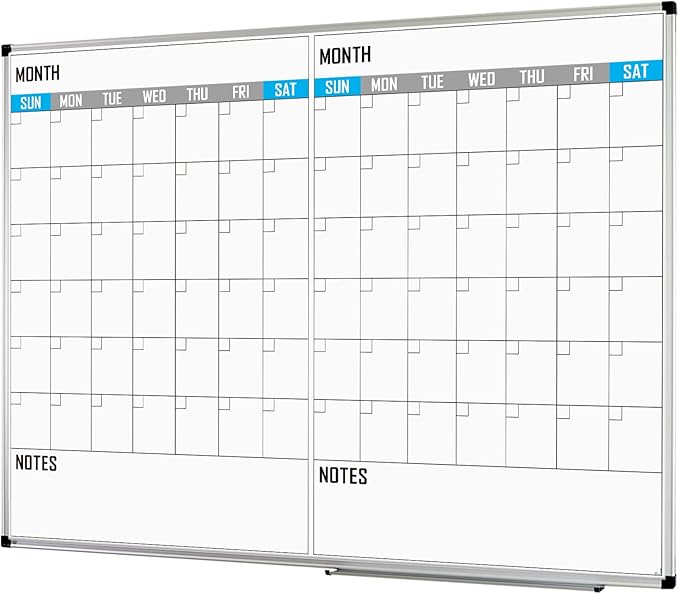 XBoard Magnetic Calendar Whiteboard 48" x 36" - 2 Month Dry Erase Board, White Board + Colorful Calendar Board, Silver Aluminium Framed Monthly Planning Board-DeskLoop Office