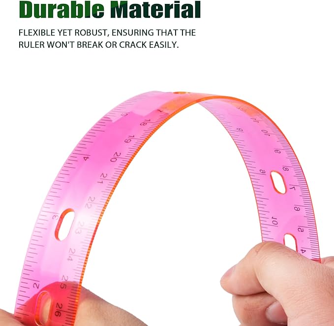 28 Pack Plastic Ruler 12 Inch Transparent Rulers - Metric Bulk for Kids School Office Classroom, Pink-DeskLoop Office