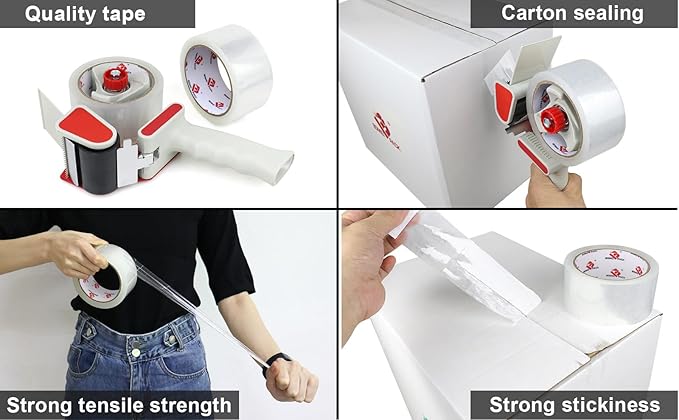 BOMEI PACK Heavy Duty Packaging Tape Dispenser, 2 Inch Tape Gun with Clear Tape, 1 Dispenser + 2 Rolls-DeskLoop Office