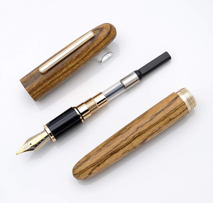 JINHAO 9056 Natural Wood Fountain Pen Handmade Ink Pen (Tiger Wood, Medium Nib 0.7mm)-DeskLoop Office