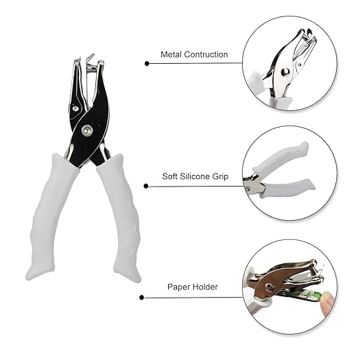 1/4” Circle Shaped Hole Puncher,Handheld Single Hole Punch with White Soft Grip Handle,One Hole Paper Punch for Paper Crafts Tag in Home, Office, Classroom.-DeskLoop Office