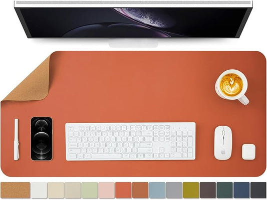 Cork Desk Mat - Dual-Sided Desk Pad for Office and Home - Desk Organization and Accessories - Ideal for Large Mouse Pad and Desk Mats on Top of Desks(Orange,36"x 17")-DeskLoop Office