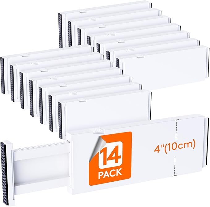 Lifewit 14 Pack Drawer Dividers 4" High, 11-17" Adjustable Drawer Organizers for Clothes, Expandable Dresser Separators in Bedroom/Bathroom/Kitchen/Fridge/Office Organization and Storage, White-DeskLoop Office