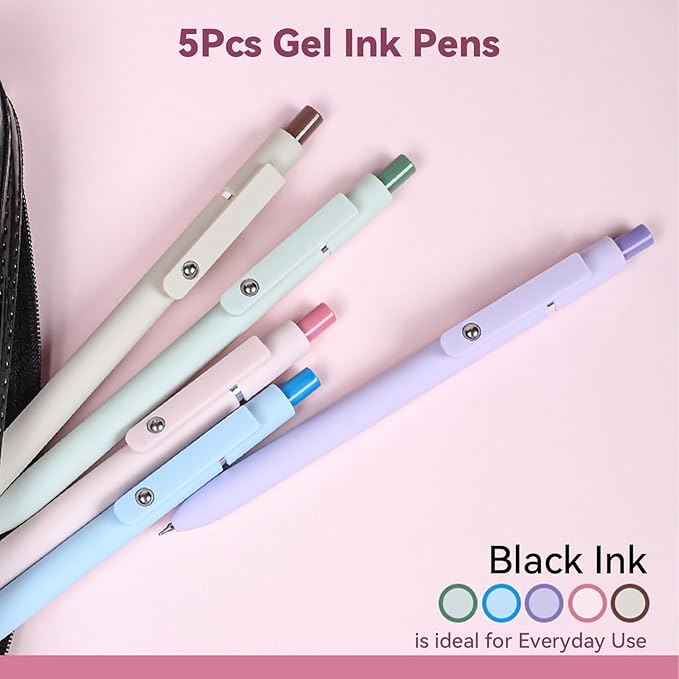 Gel Pens, 5Pcs 0.5mm Fine Point Pens With Smooth Wirting,Quick Dry Aesthetic Pens For Journaling, Ballpoint for Office School Supplies,Gifts for Women Men Student(Sugar)-DeskLoop Office