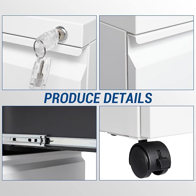 2 Drawer Vertical File Cabinet - Mobile Filling Cabinet with Lock for Legal/Letter Files - Office Storage File Cabinet with Wheels Under Desk - Assembly Required-DeskLoop Office