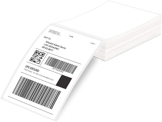 4x6 Thermal Label Printer Paper, Fan-Fold Shipping Labels,Water/Oilproof Adhesive Thermal Shipping Label Stickers Compatible with USPS, Shopify, Amazon, Etsy, Ebay, DHL, UPS- 100 PCS White-DeskLoop Office
