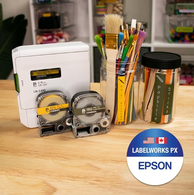 Epson LABELWORKS 224WMKPX Genuine PET (Polyester) Tape Cartridge - White on Matte Khaki Designer Craft Label Maker Tape - 1" (24MM) Wide, 26'-DeskLoop Office