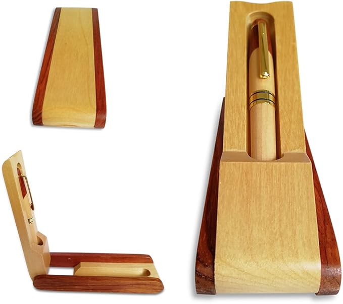 Best Wooden Gel Pen Gift Set with Handmade Rollerball Designer Pen Holder Box and Refills, Business Ballpoint Pen with Fancy Journaling Pen Display Case-DeskLoop Office