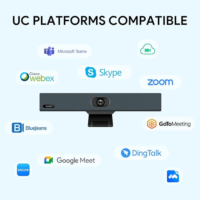 Yealink UVC34 4K Conference Room Camera System 10 Microphone 8 MP All-in-One Video Conferencing System AI Auto Framing 120° Field of View Microsoft Teams Certified Webcam Zoom Rooms USB-A-DeskLoop Office