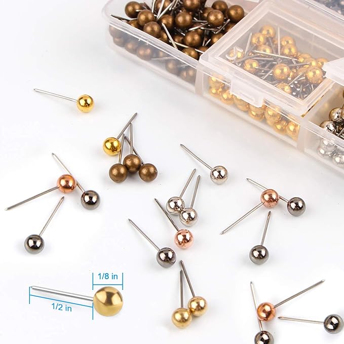 Yalis Push Pins Map Tacks 1/8-Inch Metallic Color Beads Head Marking Pins, 6 Colors, 360-count-DeskLoop Office