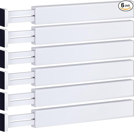 Adjustable Bamboo Drawer Divider Organizers - 6 Pack Large Expandable Drawer Organization Separators for Kitchen Utensils, Dresser, Bedroom, Bathroom, Baby Drawer, Office - 17.5” to 22" (White)-DeskLoop Office