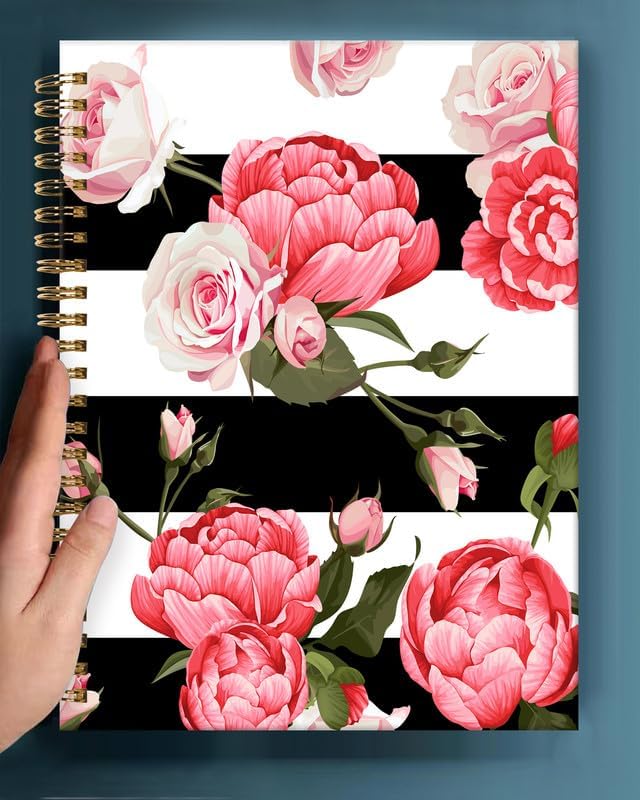 Spiral Journal Notebook,A5 Hardcover Lined Journals for Women Girl 6 x 8.3 in,120 Pages Thick Paper,Cute College Ruled Writing Notebook for Gifts Office Work School(Peony Rose)-DeskLoop Office