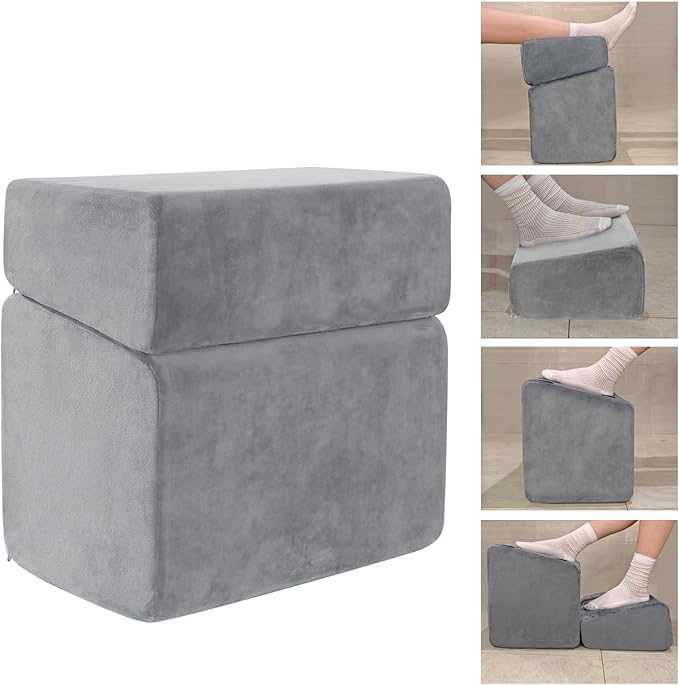 Adjustable Foot Rest for Under Desk at Work - 3 Height Ergonomic Footrest, 17x11 Inch Office Foot Stool, Soft Velvet Cushion, Non-Slip Base for Home & Office - 100% Memory Foam Filling-DeskLoop Office