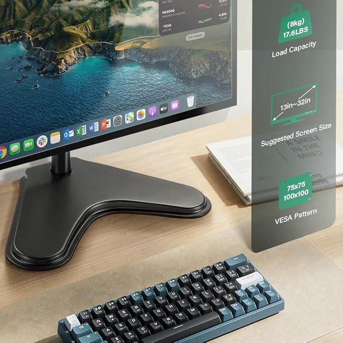 FURWOO Adjustable Tvstand Single Computer Monitor Riser for 13'' to 32'' Screen,75x75mm,100x100mm-DeskLoop Office