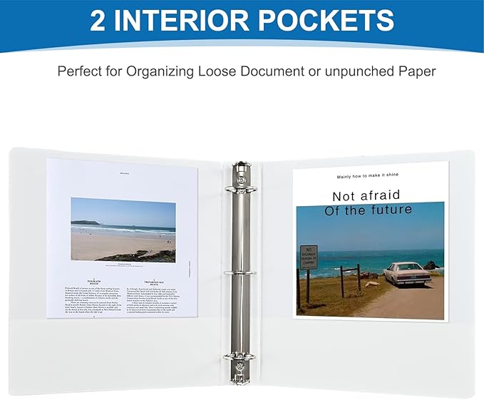 1.5 Inch 3 Ring Binder, 1-1/2“ Binder with 2 Interior Pockets, Durable White View Binders, Clear View Cover, Holds up to 325 Sheets US Letter Size, Perfect for Office/Home/School.(6 Pack)-DeskLoop Office