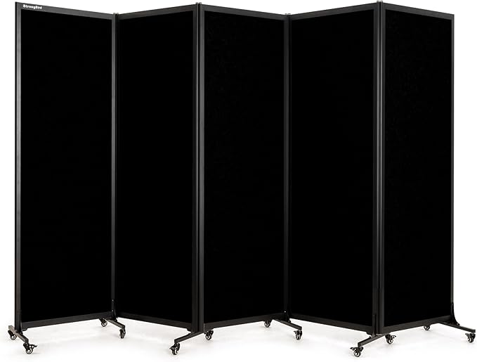 Upgrade Version Room Partition and Divider, Freestanding Rolling Dividers with Wheels,Office Privacy Screen Divider Wall,Classroom Felt Dividers,10'6"L* 6'7"H,5 Panel,Black-DeskLoop Office