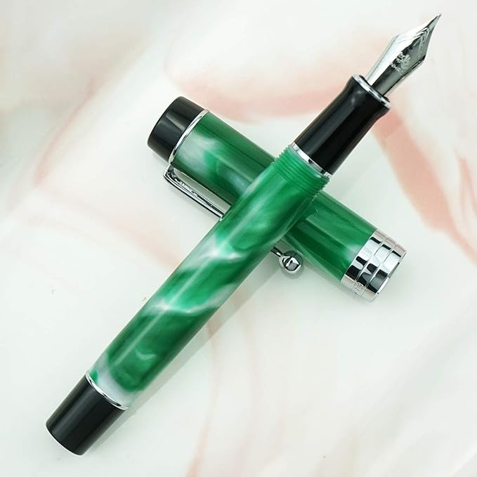 Jinhao 100 Fountain Pen Celluloid Classic Style, #6 Nib Smooth Writing Instrument with Refillable Converter and Pen Case Set-DeskLoop Office