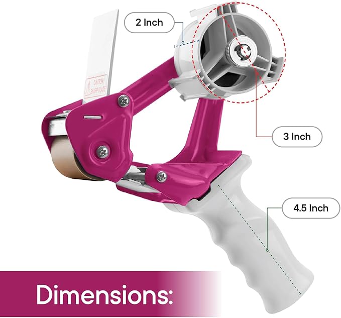 Heavy Duty Metal Frame Tape Gun - 3" Core with Special Ergonomic Handle - Packing Tape Dispenser with Premium Tempered Steel Blade for 2" Tape Rolls-DeskLoop Office