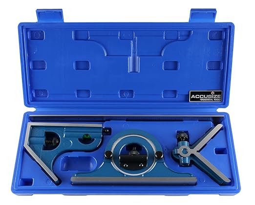Accusize Industrial Tools 12'' 4 Combination Square Ruler Set Protractor Satin, 4-R Graduation, 0000-8101-DeskLoop Office