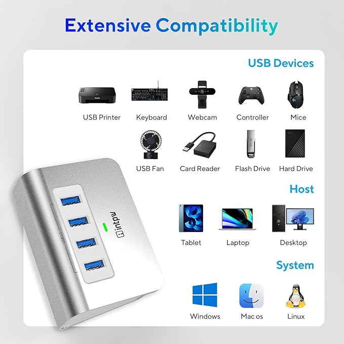 USB 3.0 Hub,Aluminum 4 Port USB Data Hub 3.0 Multi USB Port Expander Dongle USB Extension Multiport Adapter with 3.3ft Cable USB Splitter for Laptop, PC/Xbox/Flash Drive/Printer/Camera/Keyborad/Mouse-DeskLoop Office