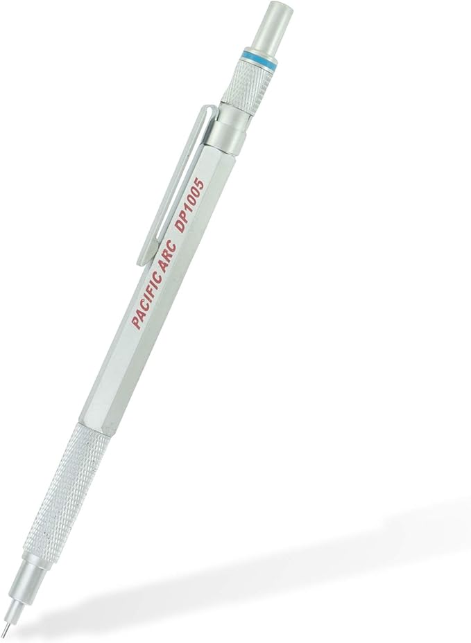 Pacific Arc Chromagraph Metal Mechanical Pencil .5 mm Silver Barrel Mechanical Pencil with Built In Lead Pencil Grade Indicator, Lead Pencil Holder for Drafting, Sketching, and Drawing-DeskLoop Office