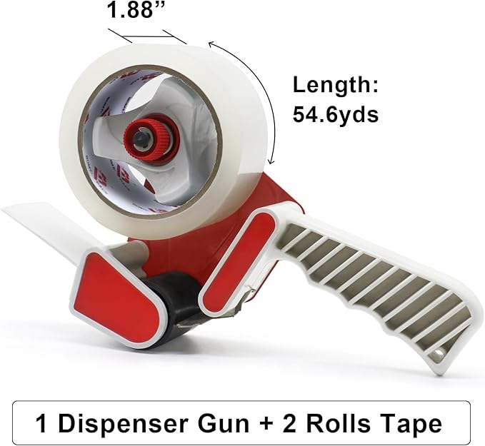BOMEI PACK Heavy Duty Packaging Tape Dispenser, 2 Inch Tape Gun with Clear Tape, 1 Dispenser + 2 Rolls-DeskLoop Office