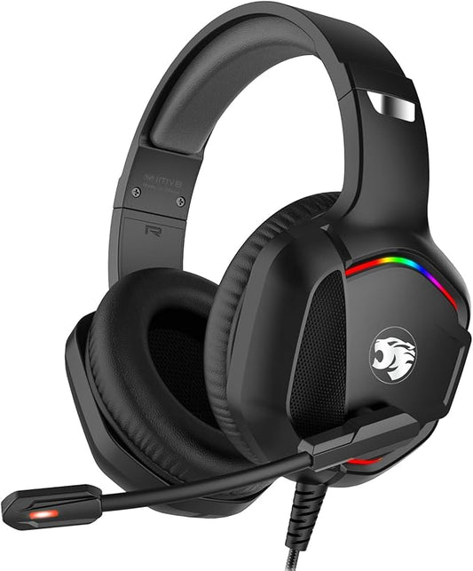 Gaming Headset with Microphone for Pc, Xbox One Series X/s, Ps4, Ps5, Switch, Stereo Wired Noise Cancelling Over-Ear Headphones with Mic, RGB, for Computer, Laptop, Mac, Nintendo, Gamer (Black)-DeskLoop Office
