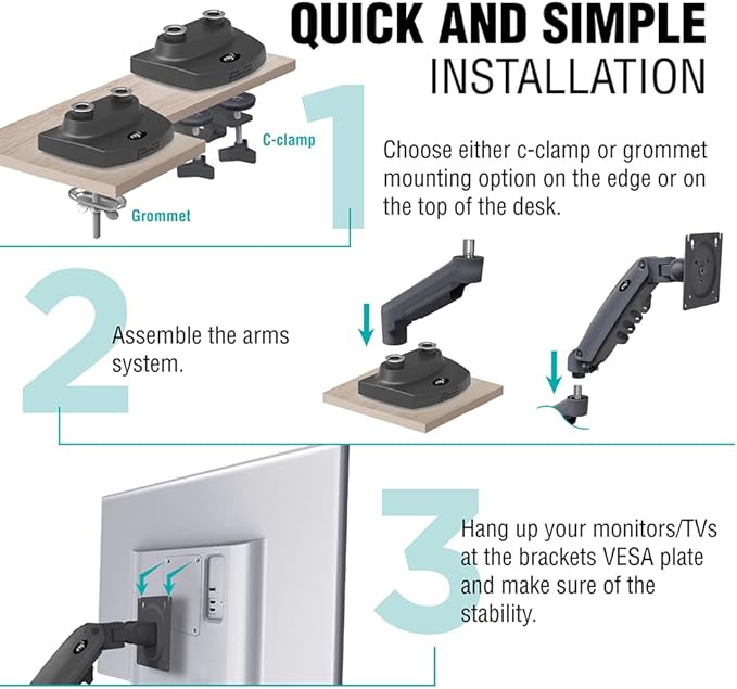 ELG Full Motion Swivel Dual Monitor Desk Mount Stand Gas Spring for Two Screens 17” to 35'' (4.4lbs to 19.8lbs Load for Each Display), Computer Monitor Stand F160N, Black-DeskLoop Office
