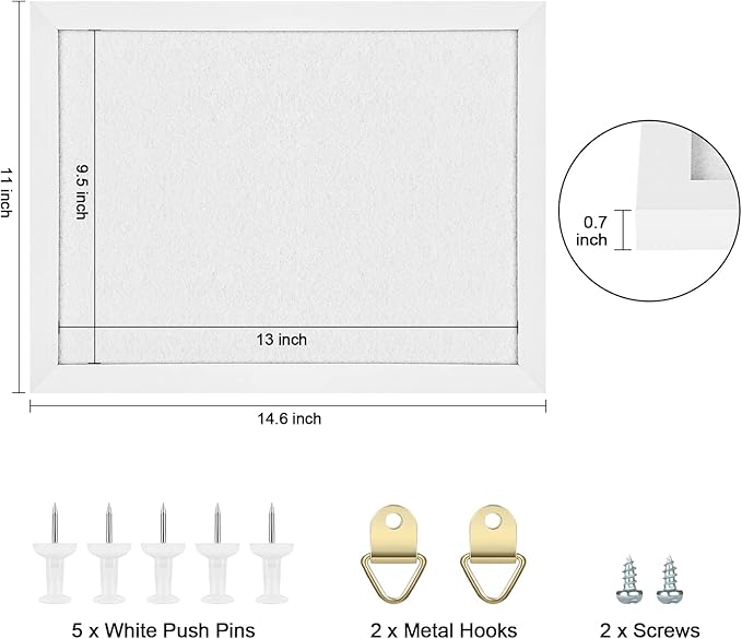TORASO Cork Board Bulletin Board, Cork Boards for Walls with Pins, Eye Bolts, gaskets, Screws, Pin Board for Office, School and Home (White, 11“x14.5” - 1p)-DeskLoop Office